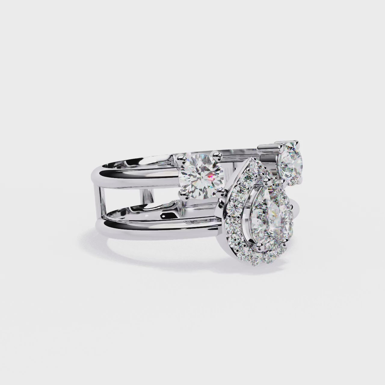 Regal Orbit Halo Trio Ring | 925 Sterling Silver