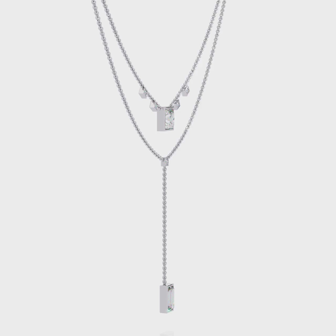 Layered Princess Emerald-Cut Drop Necklace | 925 Sterling Silver