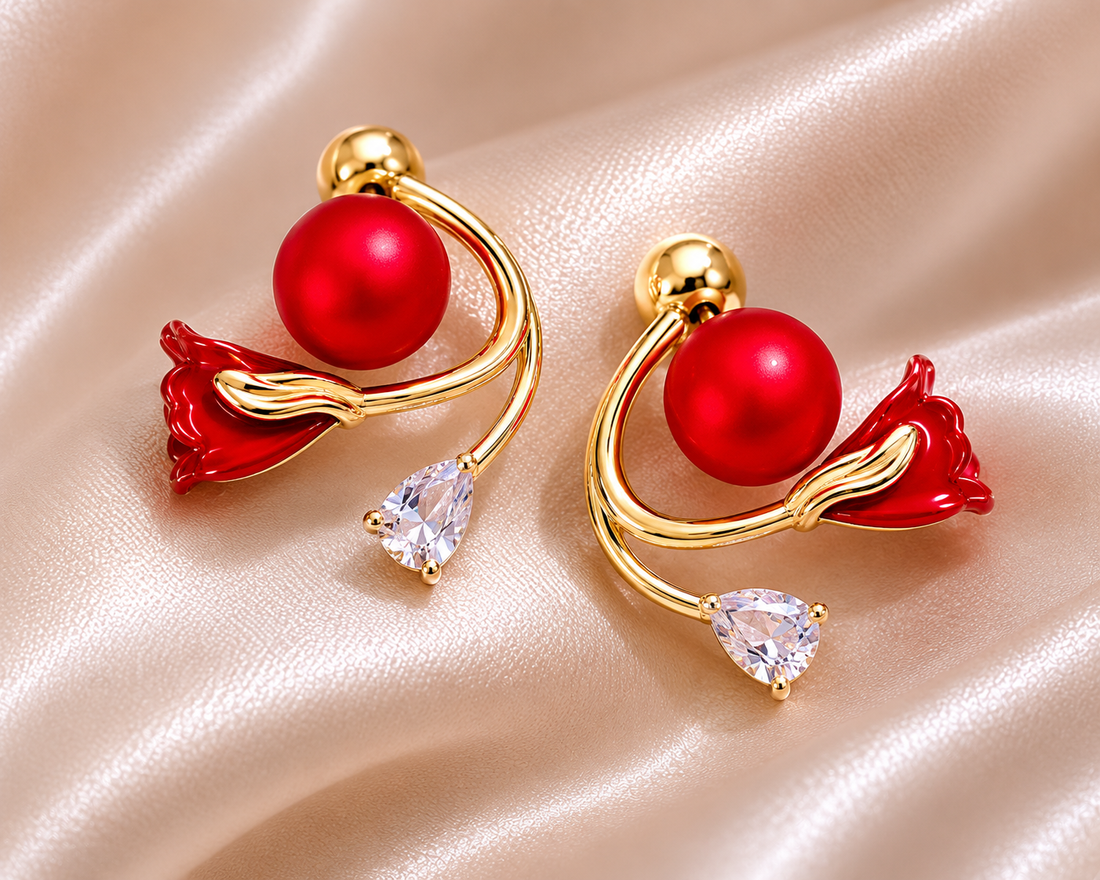 red floral stud earrings for women
