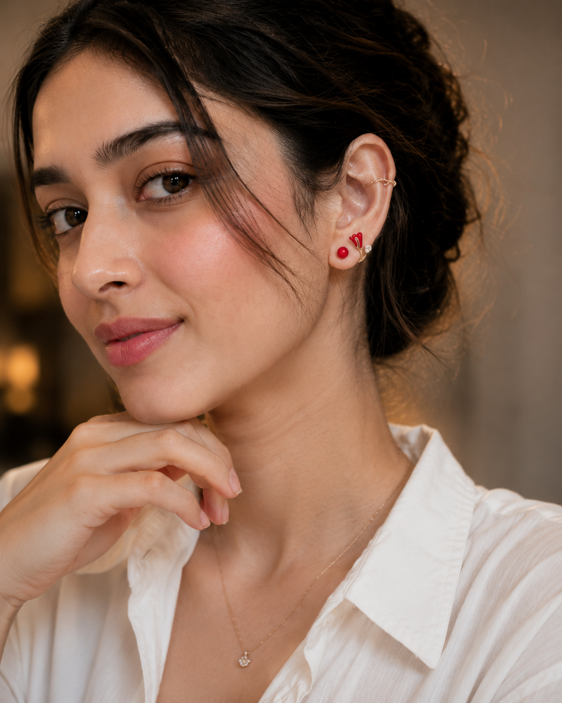 red tulip stud earrings for women