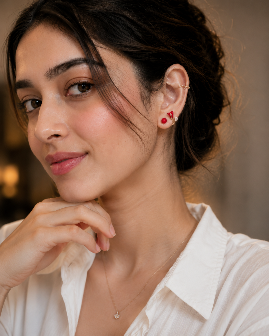 red tulip stud earrings for women