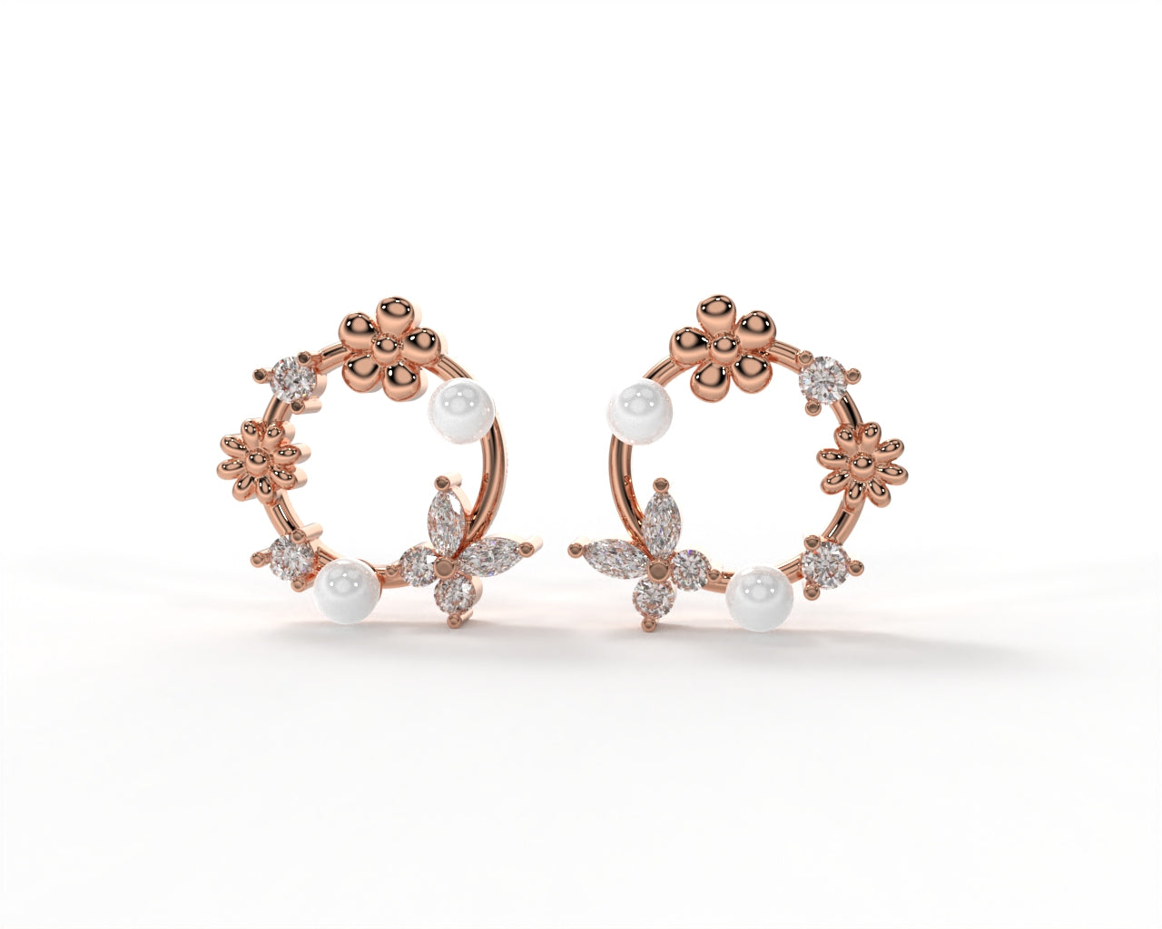Rose gold earrings with pearls