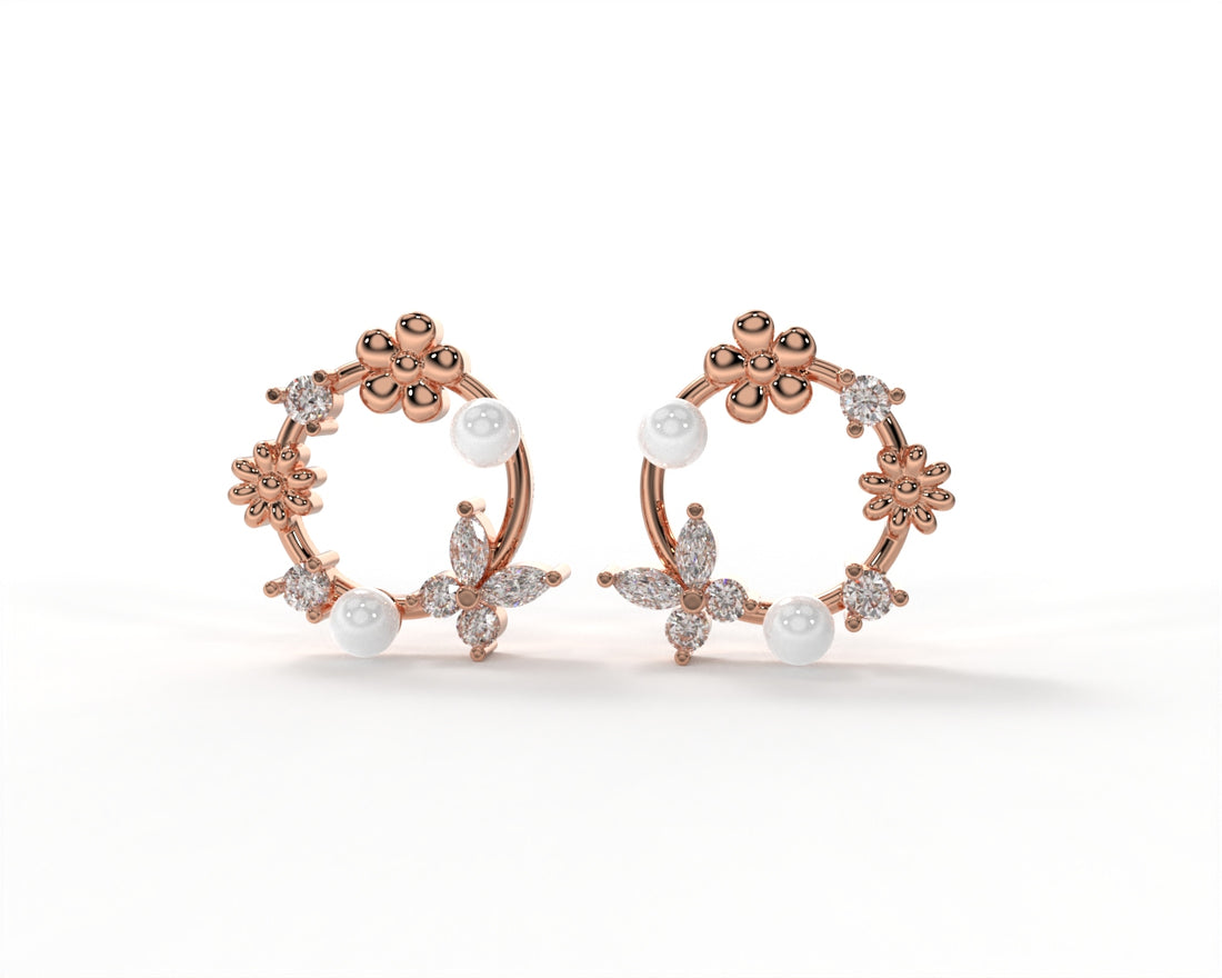 Rose gold earrings with pearls