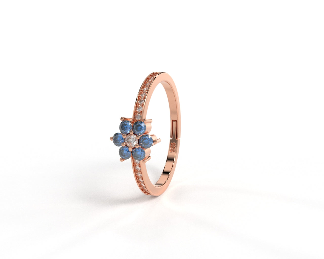rose gold ring with blue stone