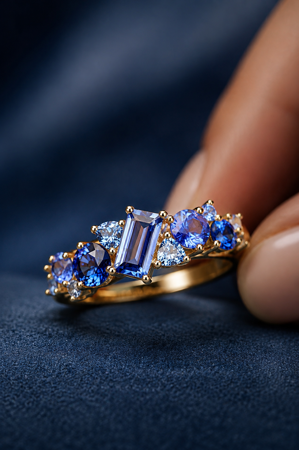 blue stone cluster ring women