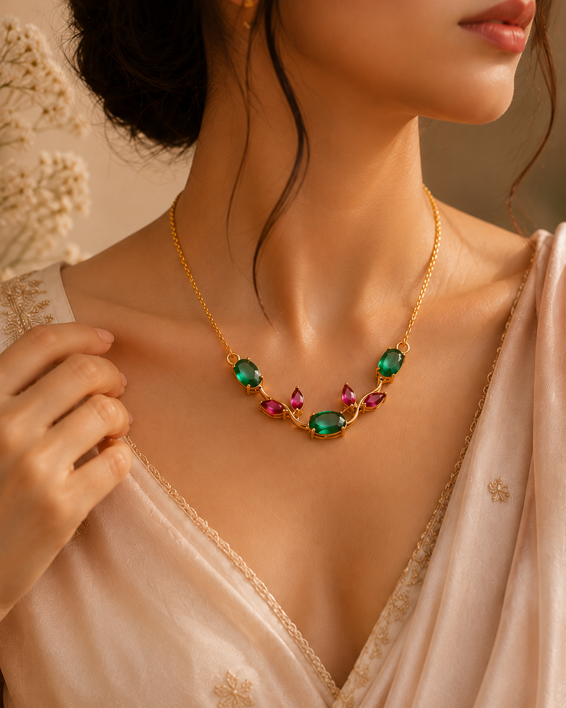 green pink stone necklace
