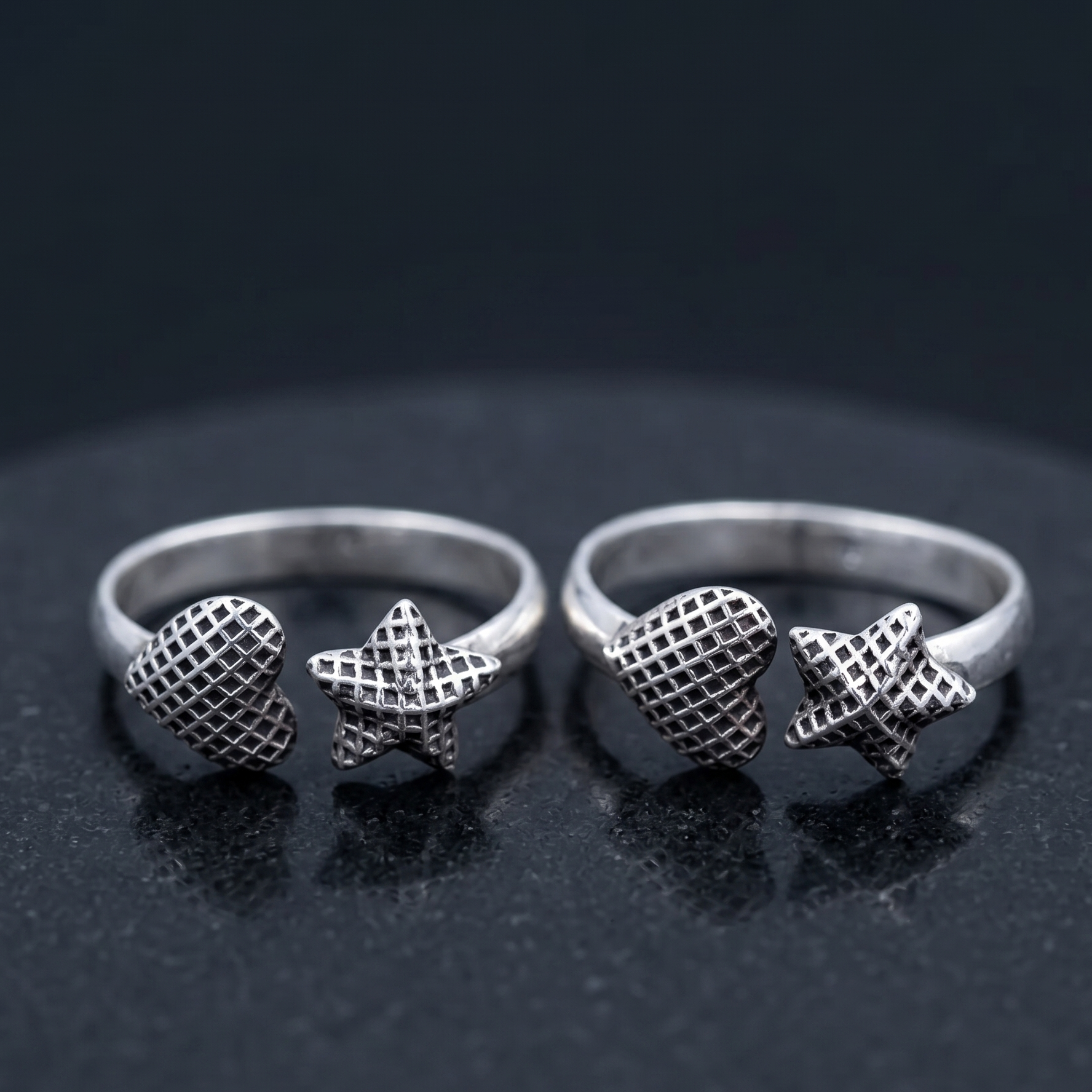  silver rings with star and heart 