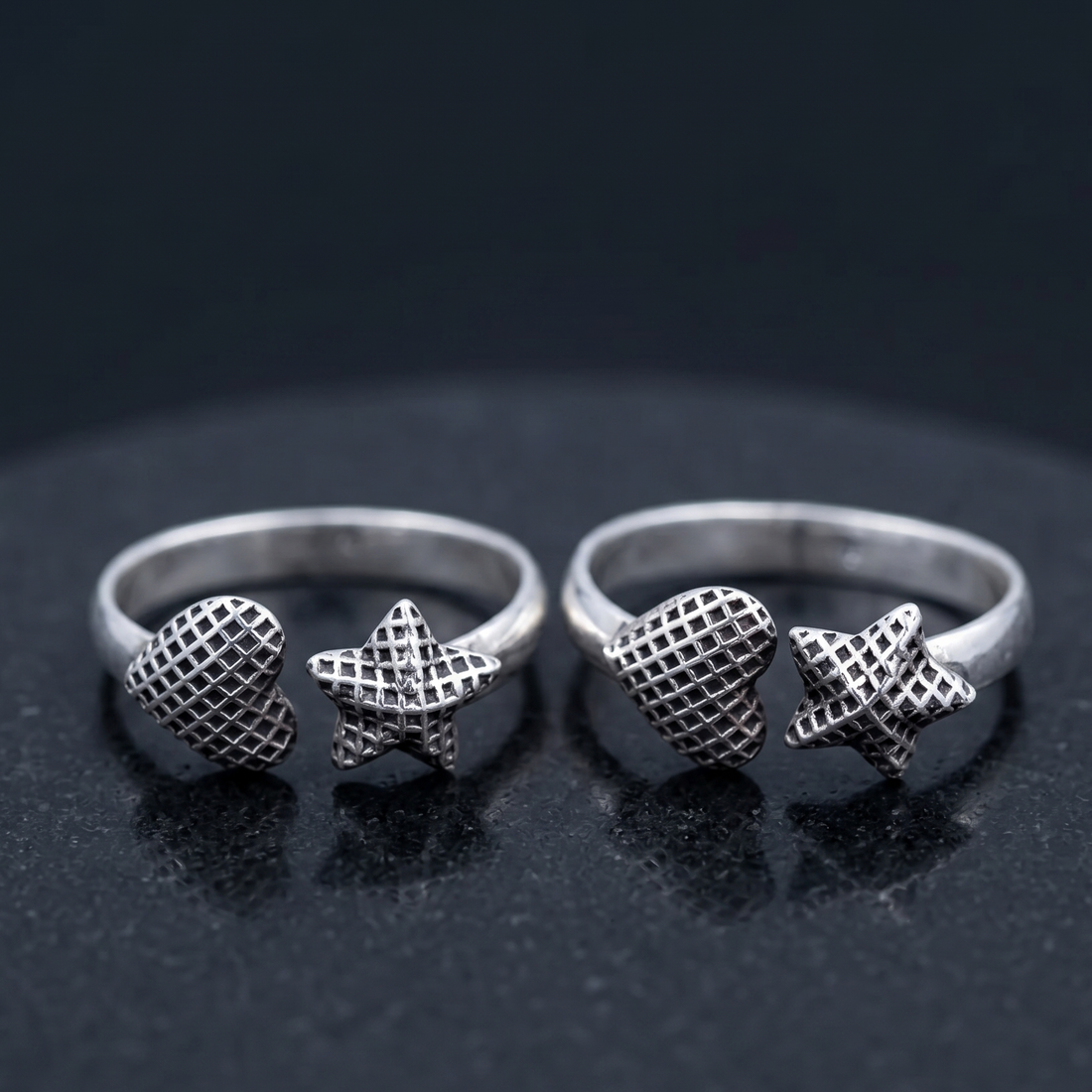  silver rings with star and heart 