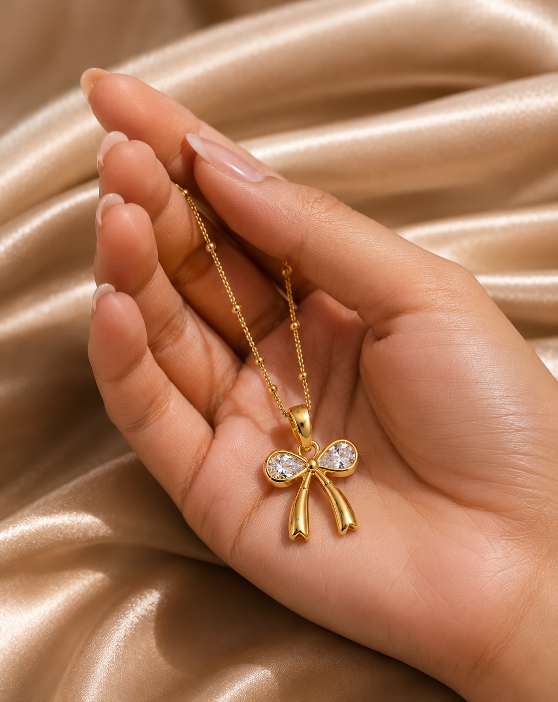 trending demi fine bow necklace